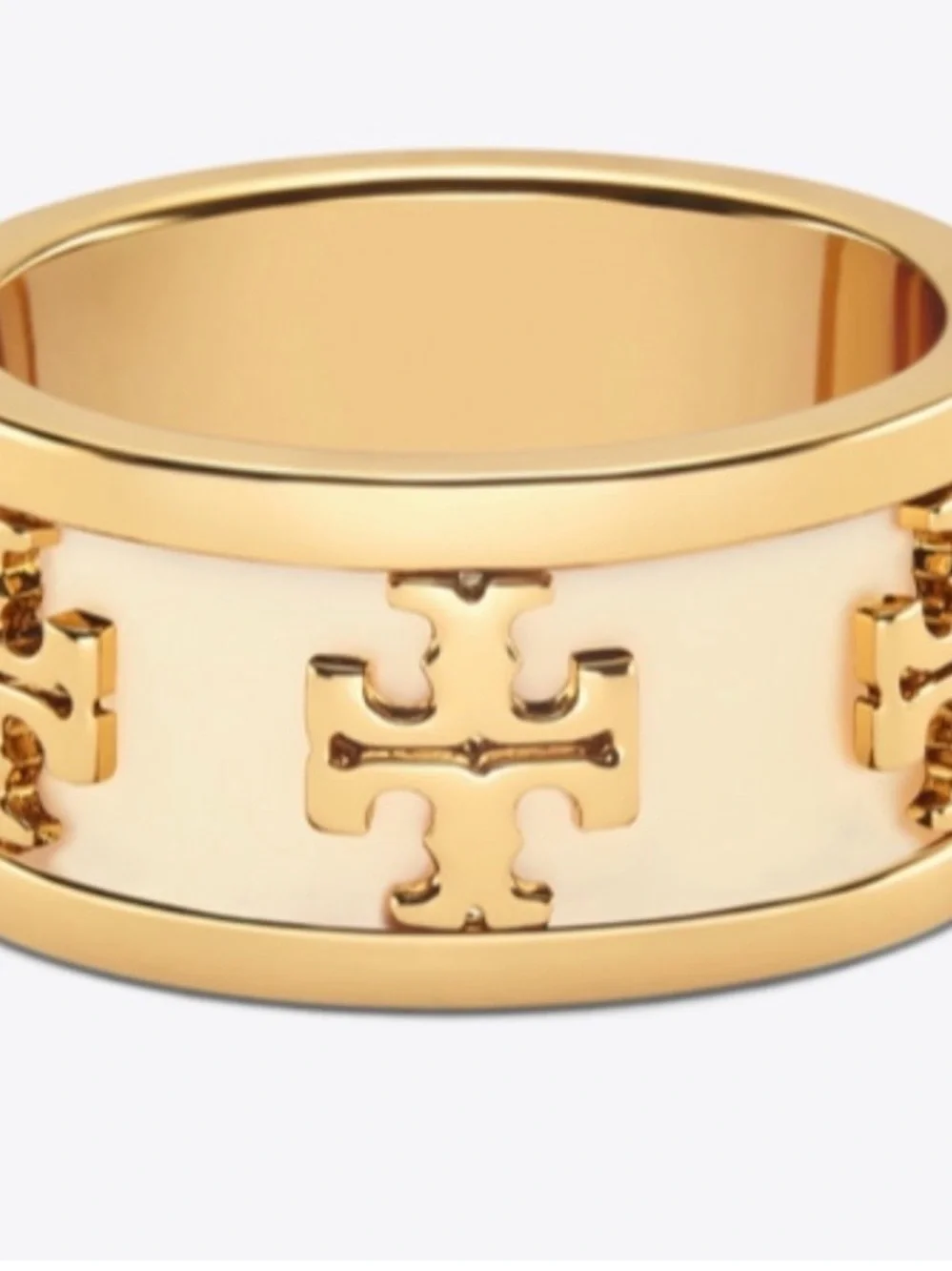 NWT~TORY BURCH~Enameled Raised Logo Ring, Gold/New Ivory